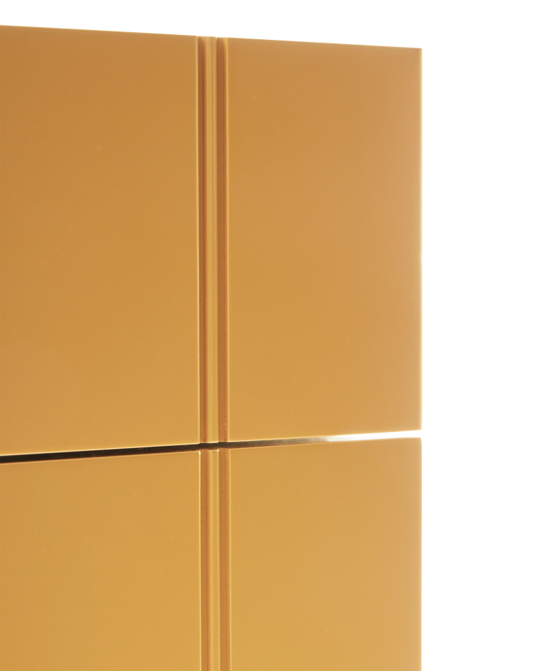 Close-up corner detail of Isla Porter's York cabinet door style in "Summer Lawn" paint color