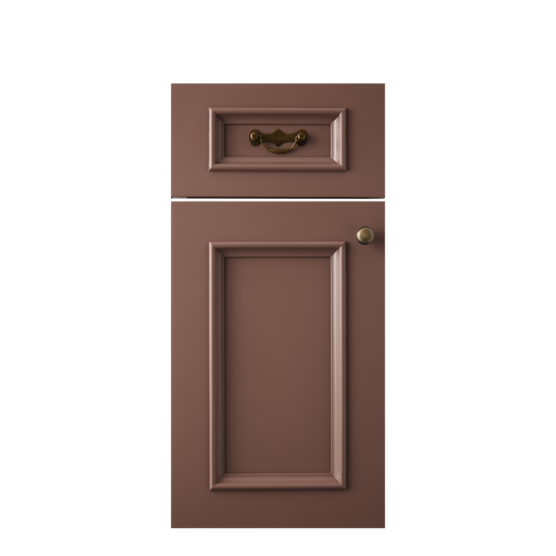 Isla Porter's Dane cabinet door style in "Cheeky" paint color with brass hardware