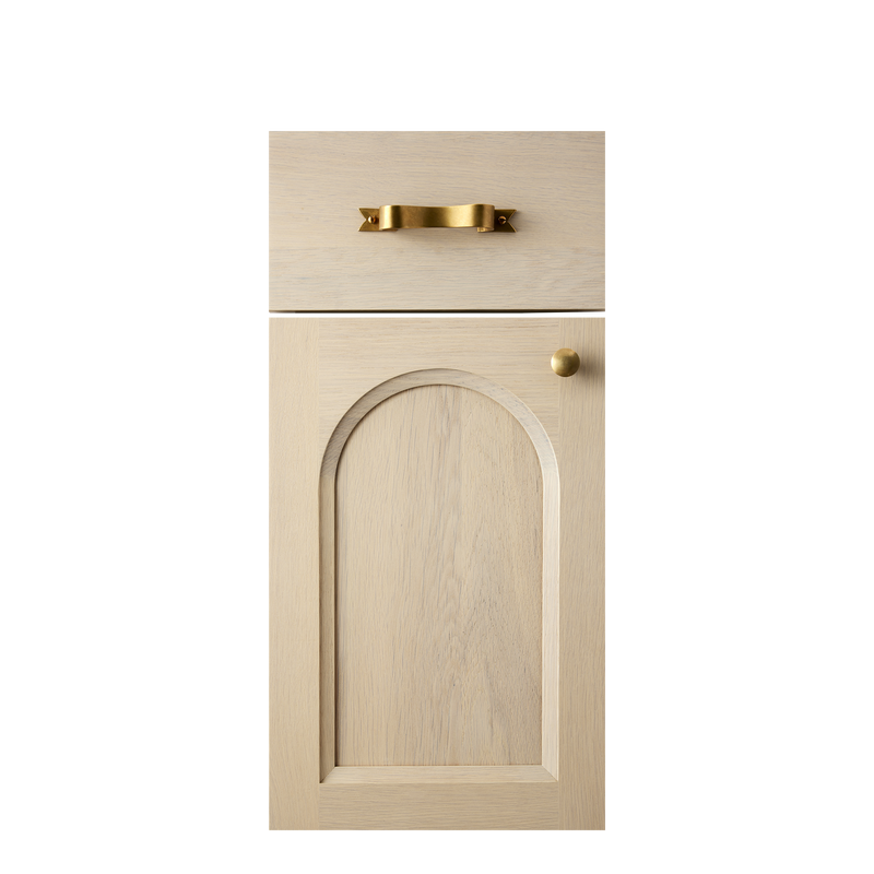 Isla Porter's Esme cabinet door style in "Froth" wood finish with gold hardware