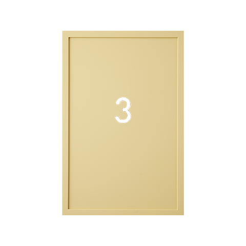 Isla Porter's Finn cabinet door style in "Glow Up" paint color with Ives Modern Number Cutout displaying the number 3