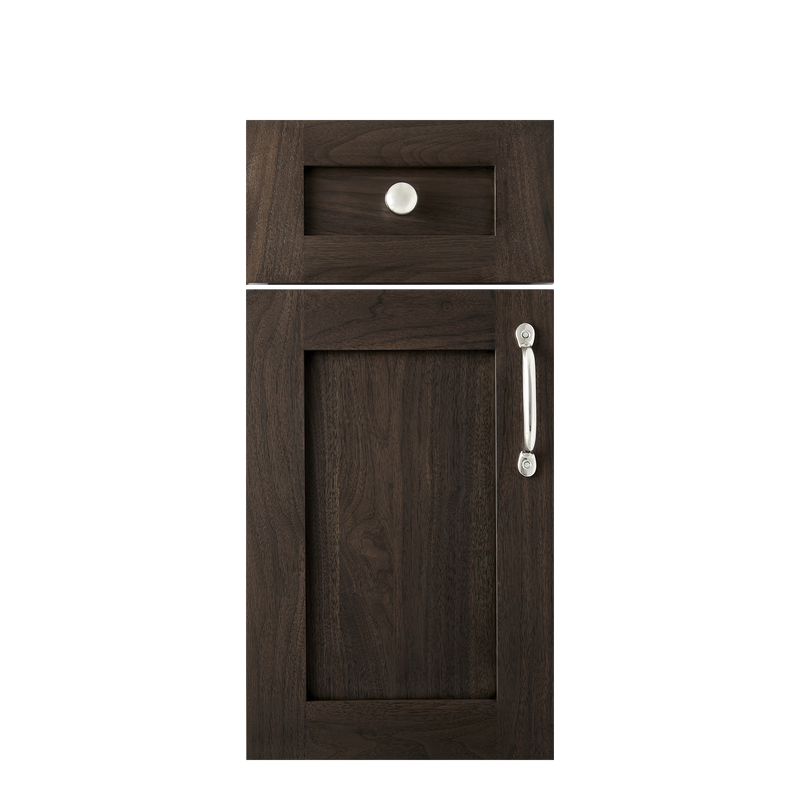Isla Porter's Jane cabinet door style in "Espresso Martini" wood finish with silver hardware