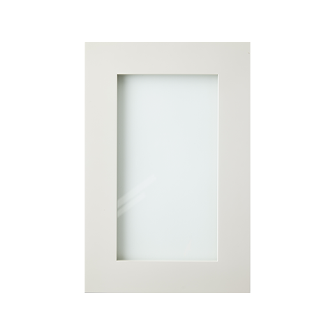 Isla Porter's Jane cabinet door style with clear glass insert in "Lost Sock" paint color