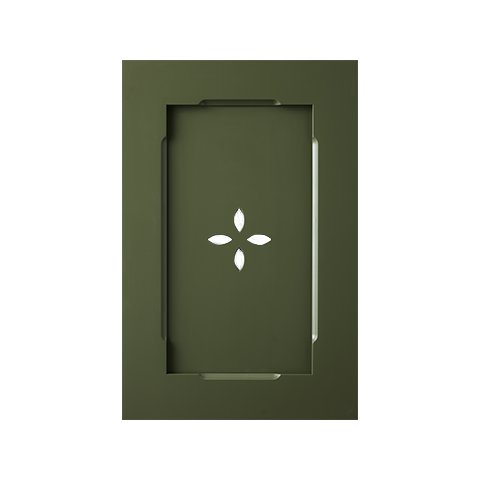Isla Porter's Lark cabinet door style in "Kale Caesar" paint color with the Esti Cutout 