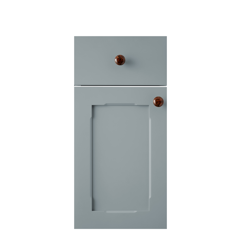 Isla Porter's Lark cabinet door style in "The Mood" paint color with wooden hardware