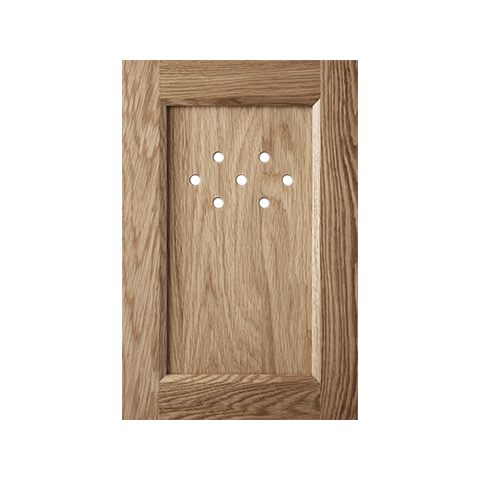 Isla Porter's Whit cabinet door style in "East Oak" wood finish with the Jody cutout