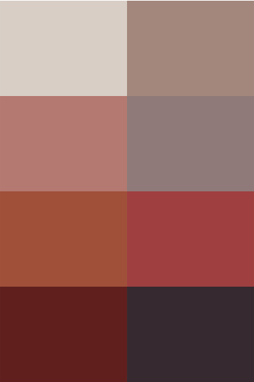 A grid of eight different shades of pink and red Isla Porter paint swatches.